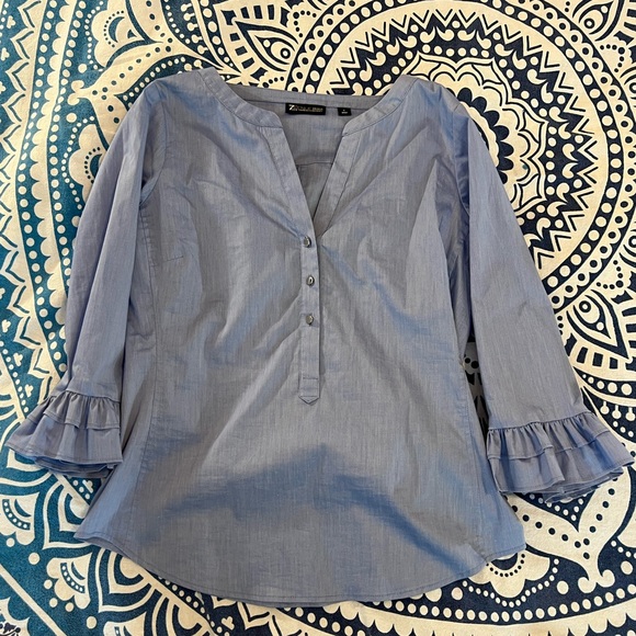 New York & Company Tops - 7TH AVENUE NEW YORK & COMPANY BLUE RUFGLE BLOUSE SHIRT TOP SIZE S SMALL EUC 218